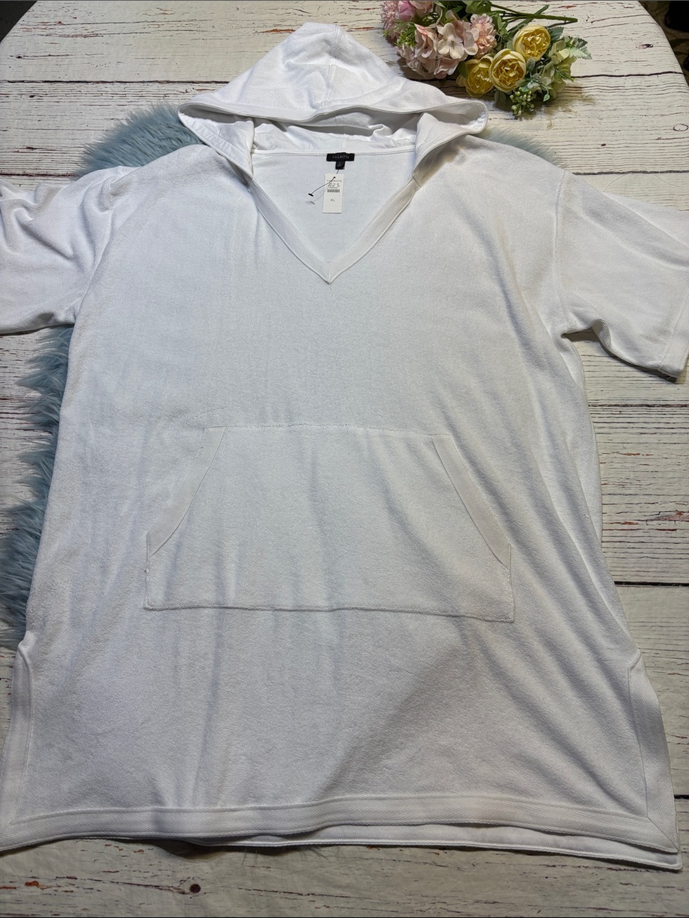 NWT Talbots White Terrycloth Short Sleeve Hooded Swim Coverup Sz XL